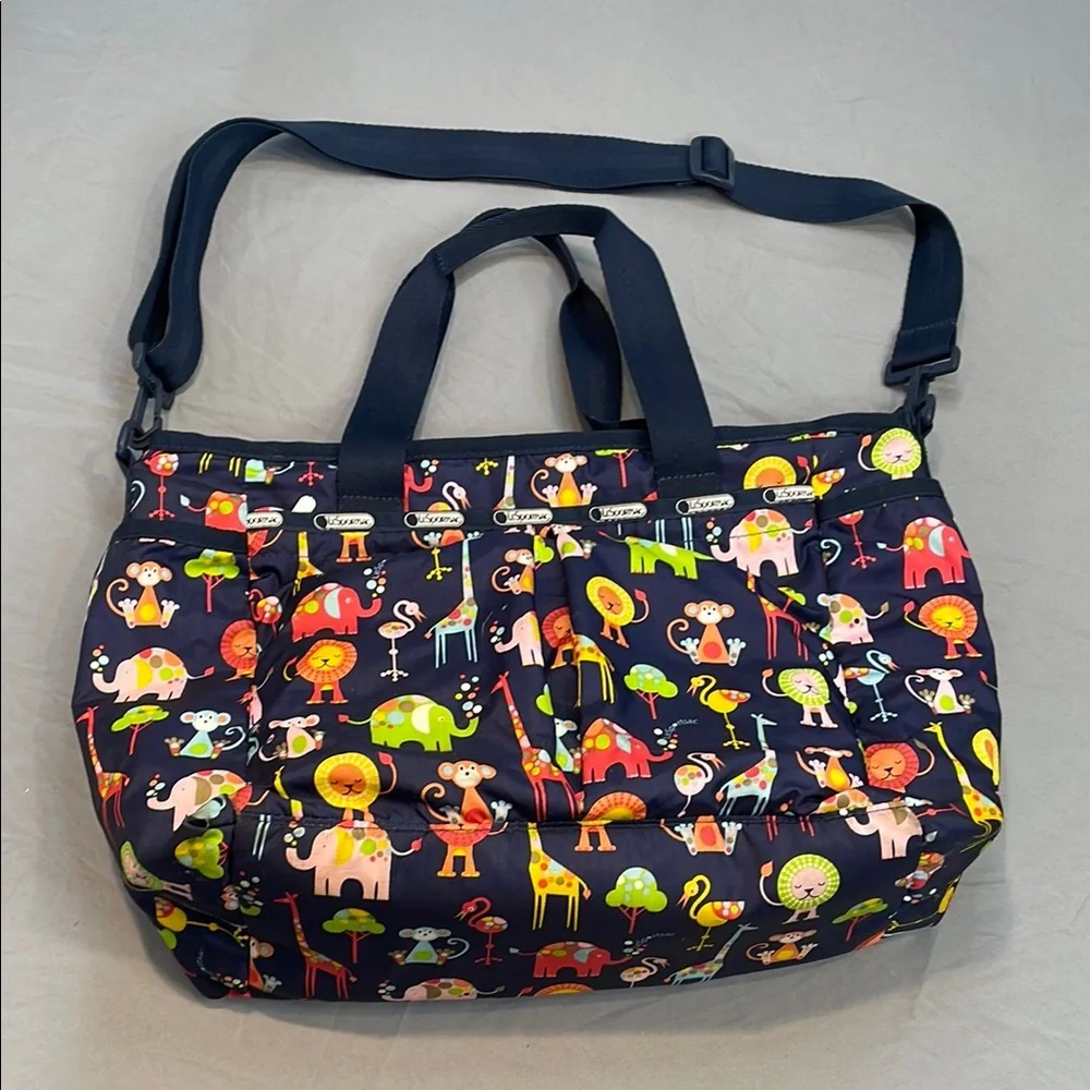 LeSportsac Ryan Diaper Bag Colorful Zoo Cute Animal Tote Baby Changing Pad Navy
